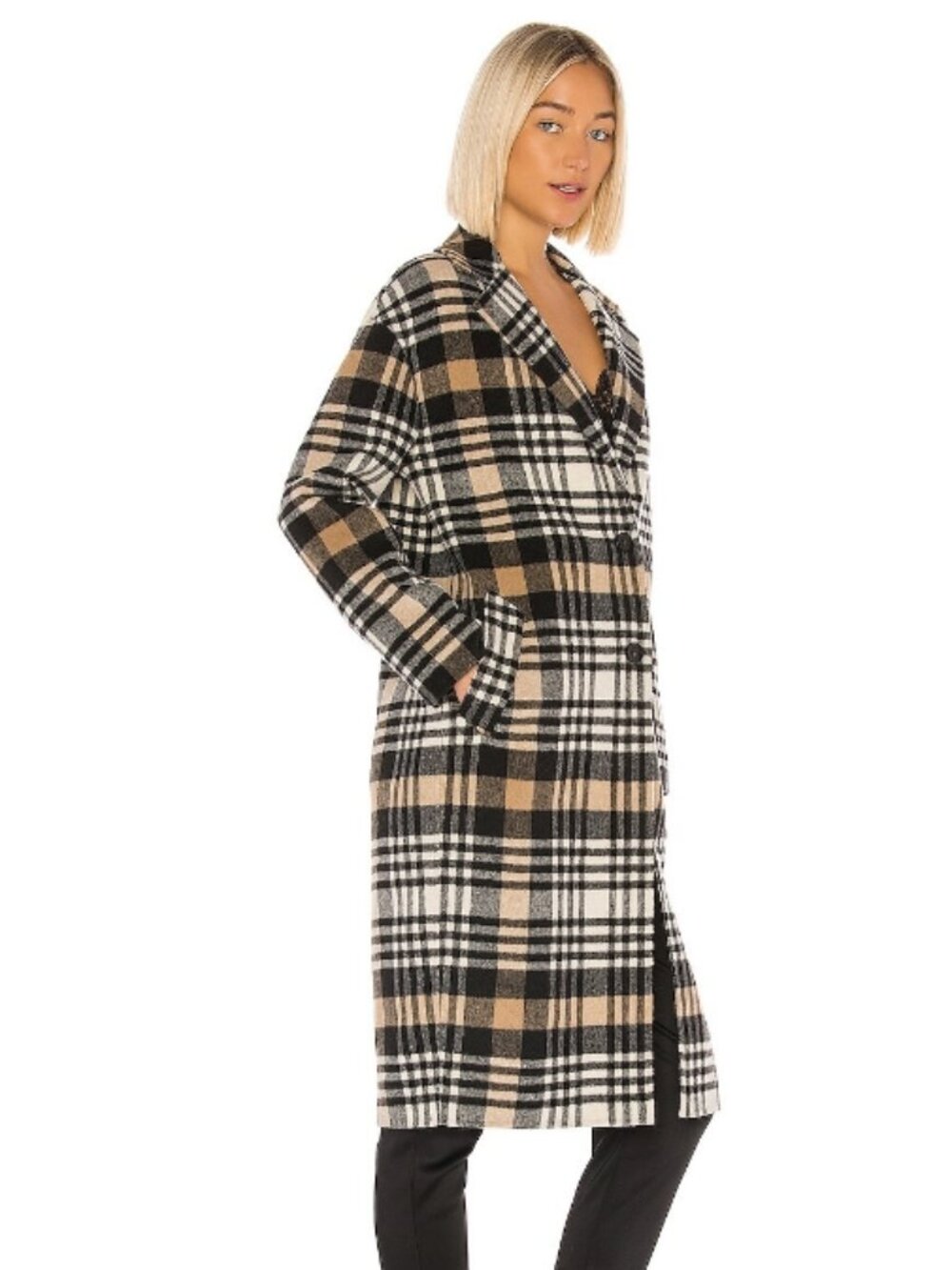 Lamarque Coppola Plaid Wool Coat Camel Plaid Size S Nwt